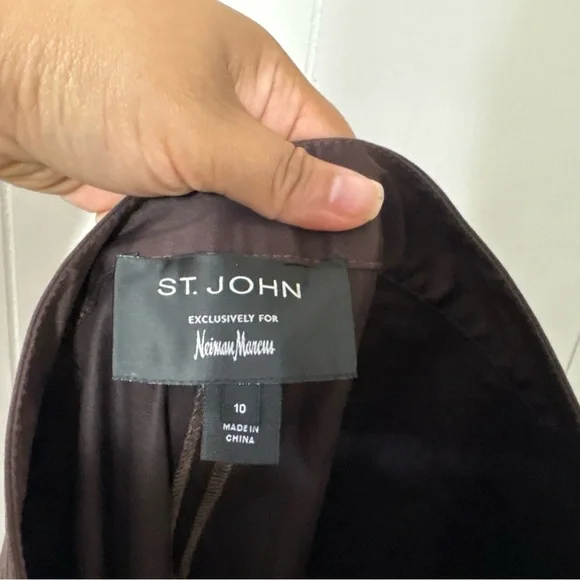 St. John For Neiman Marcus Fudge Brown Cotton Blend Career Pants Size 10 - Picture 7 of 7
